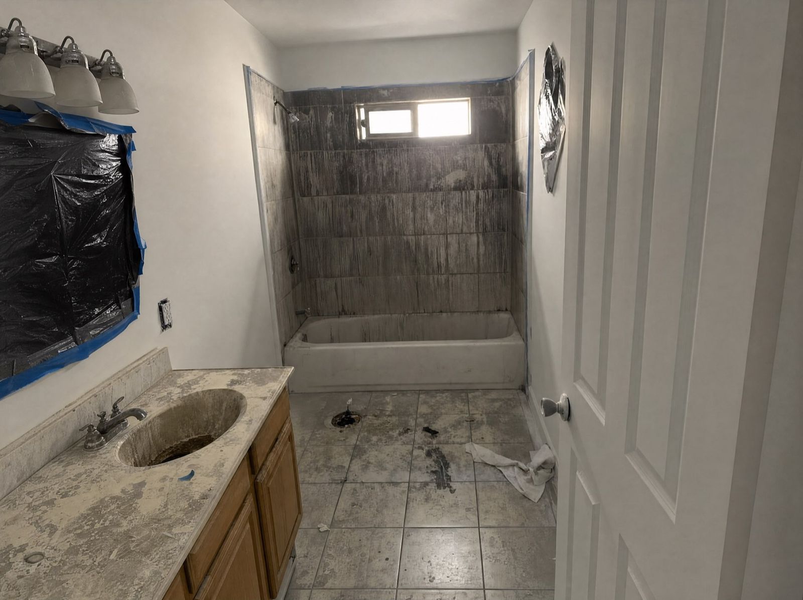 Marble-tile bathroom remodel in Oakland, before